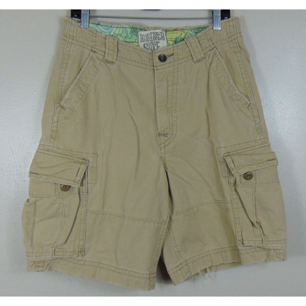 Vintage Y2K Hollister Cargo Shorts 30 Khaki Flap Pockets Button Zip Belt Loop